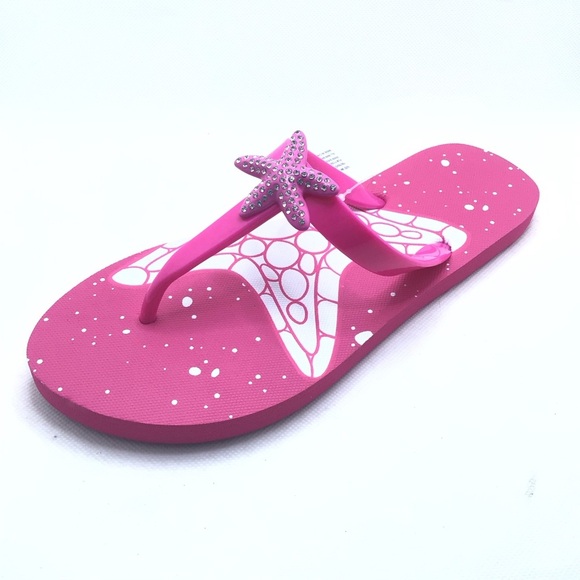 Aloha Island Womens Pink Rhinestone Starfish Thong Summer Flip flop Sandal - Picture 1 of 9